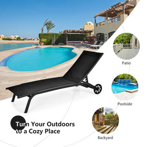 6-Position Adjustable Outdoor Chaise Recliner with Wheels