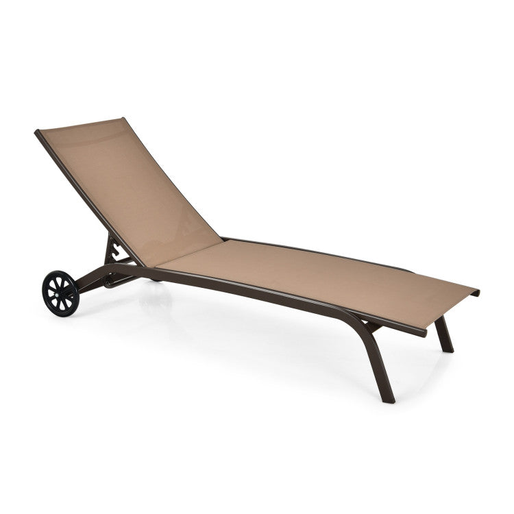 6-Position Adjustable Outdoor Chaise Recliner with Wheels