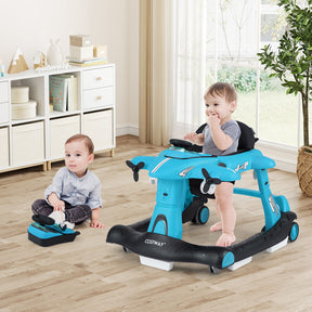 6-in-1 Baby Walker, Foldable Push Walker w/Adjustable Height, Padded Seat