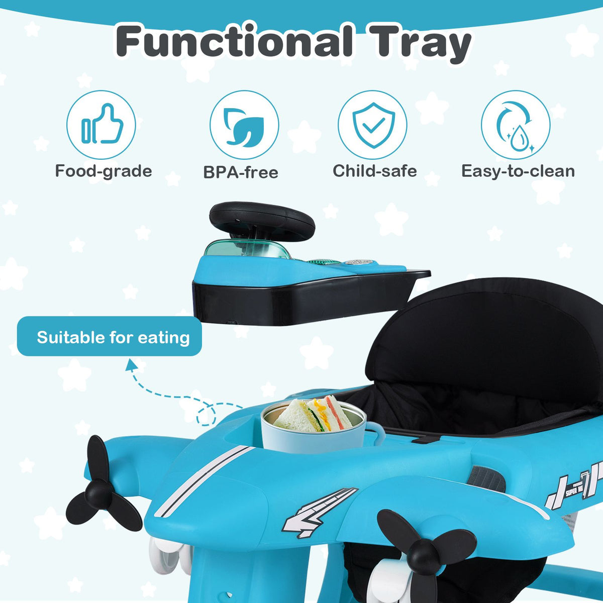 6-in-1 Baby Walker, Foldable Push Walker w/Adjustable Height, Padded Seat