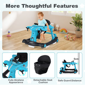 6-in-1 Baby Walker, Foldable Push Walker w/Adjustable Height, Padded Seat