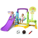 6-in-1 Climber and Swing Slide Playset with Toddlers Basketball Hoop Football Gate