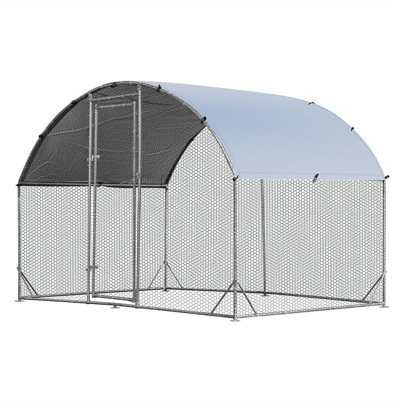 6.2ft Outdoor Metal Chicken Coop Hen Run House Galvanized Walk-in Dome Cage with Protective Cover