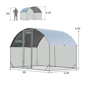 6.2ft Outdoor Metal Chicken Coop Hen Run House Galvanized Walk-in Dome Cage with Protective Cover