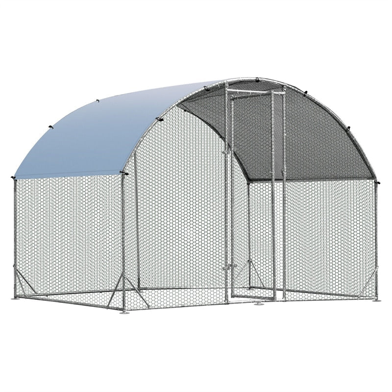 6.2ft Outdoor Metal Chicken Coop Hen Run House Galvanized Walk-in Dome Cage with Protective Cover