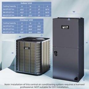60000 BTU Ducted Central Air Conditioner Heat Pump System 5 Ton Inverter Split AC with Multi-Position Air Handler Unit