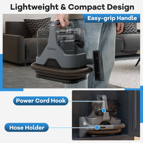 600W Upholstery Cleaner Machine with 15Kpa Powerful Suction and Versatile Attachments