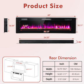 60 Inches Ultra-thin Electric Fireplace with Remote Control and Multiple Flame Effects