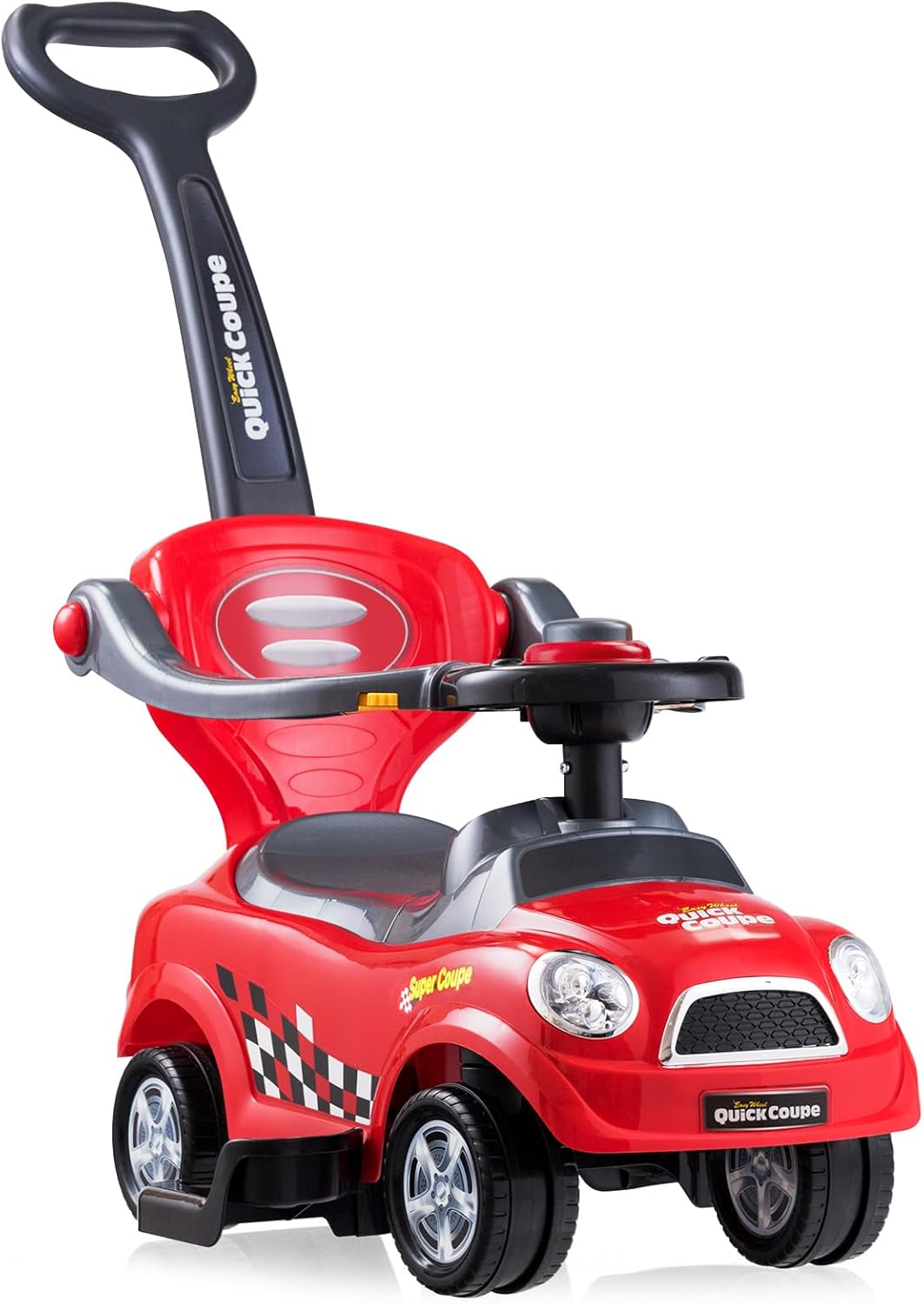 3-in-1 Ride On Push Car, Foot-to-Floor Toddler Walking Car w/Detachable Guardrails & Handle, Interesting Horn, Hidden Storage Space & Anti-Back-Tipping Design, Sliding Car for 2-6 Years