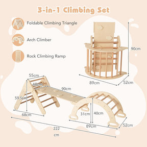 8-in-1 Wooden Triangle Set, Montessori Climbing Toys with Arch Climber, Rocker, Reversible Ramp