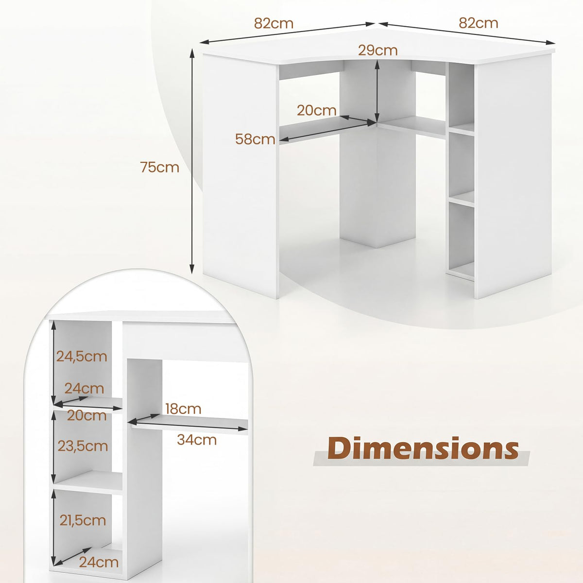 Corner Desk, Triangle Computer Desk with Storage Shelves