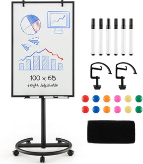100x65cm Rolling Magnetic Whiteboard w/Height Adjustable Stand
