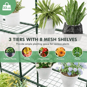 4.6 x 4.7 x 6.5 FT Walk-in Greenhouse with 3 Tiers 4 Shelves, 4 Ground Stakes & Ropes, PVC Cover, Roll-up Zippered Door