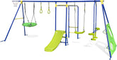 8-in-1 Outdoor Swing Set, Heavy-Duty Swing Stand with A-Shaped Metal Frame, 2 Swings, Glider, Gym Rings