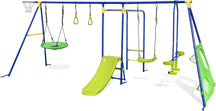 8-in-1 Outdoor Swing Set, Heavy-Duty Swing Stand with A-Shaped Metal Frame, 2 Swings, Glider, Gym Rings