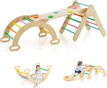8-in-1 Wooden Triangle Set, Montessori Climbing Toys with Arch Climber, Rocker, Reversible Ramp