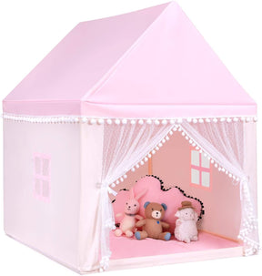 BABY JOY Kids Play Tent, Children Play House w/Solid Wood Frame & Cotton Mat