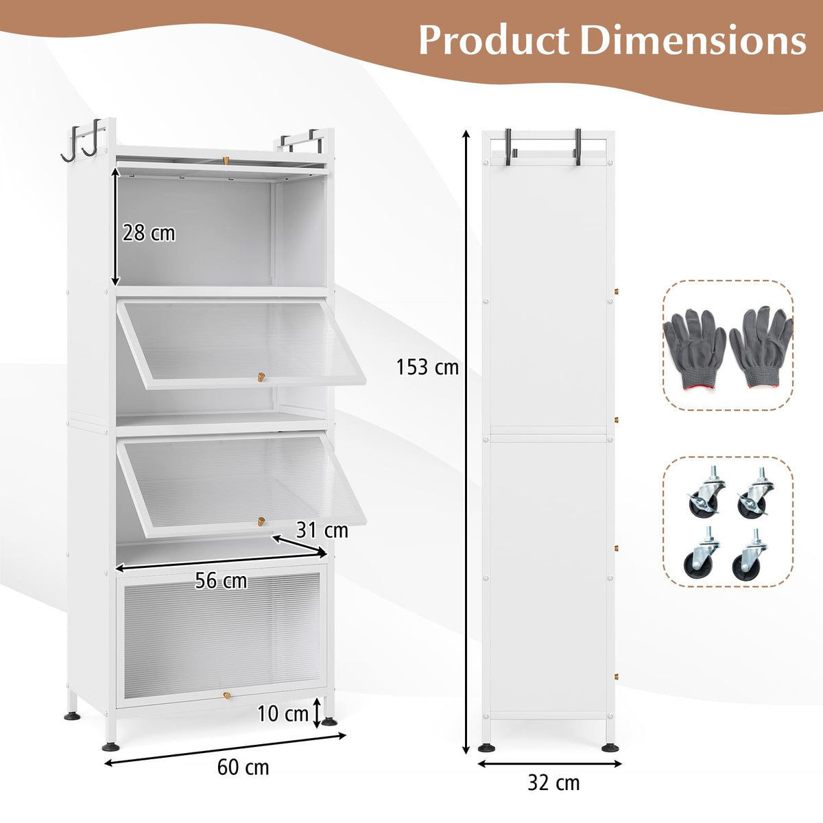 5-Tier Mobile Kitchen Storage Cabinet, Freestanding Metal Pantry Cabinet w/4 Flip-up PC Doors