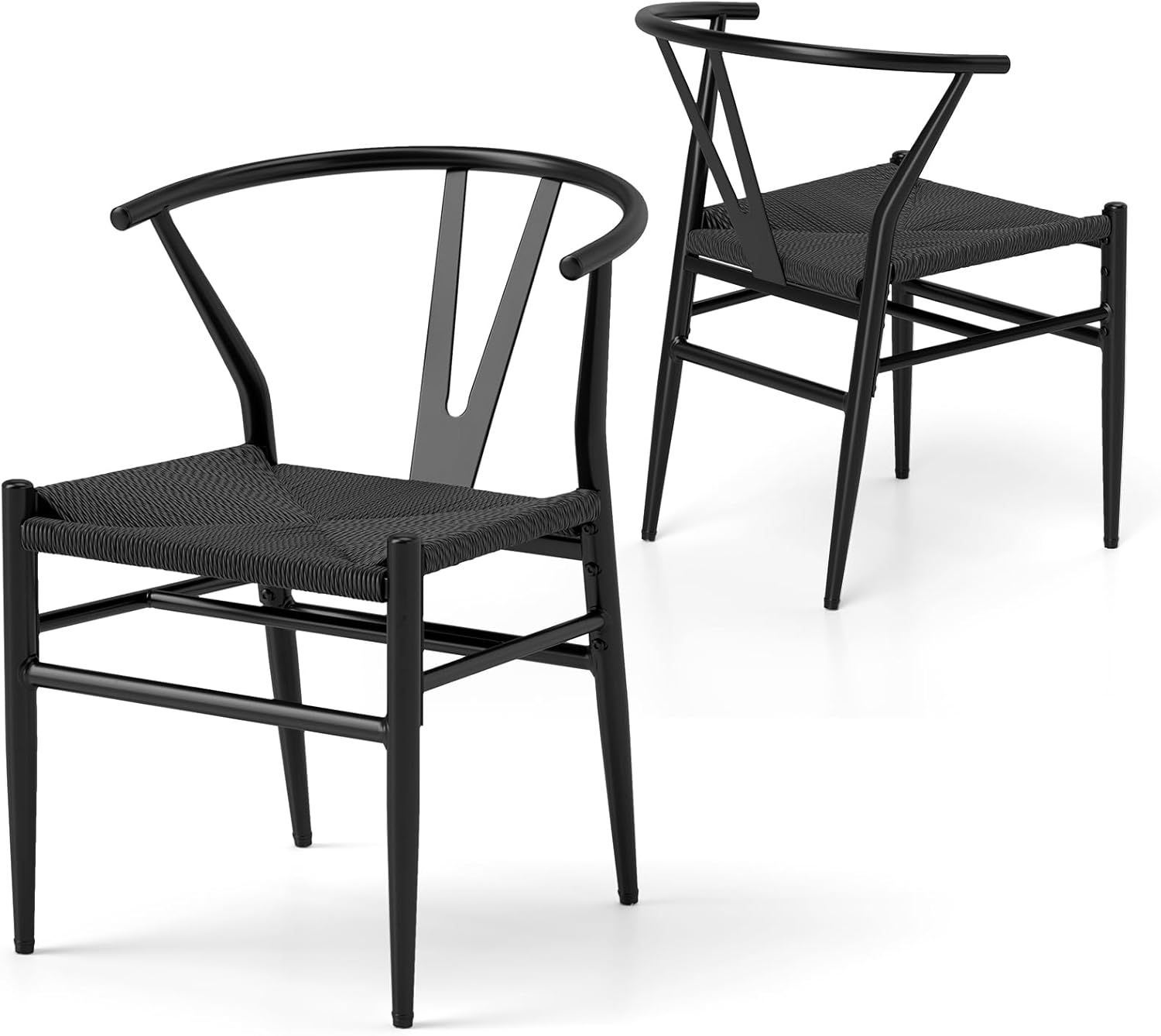 Ginatex Wishbone Dining Chair Set of 2, Mid-Century Modern Weave Armchairs w/Y-Shaped Backrest