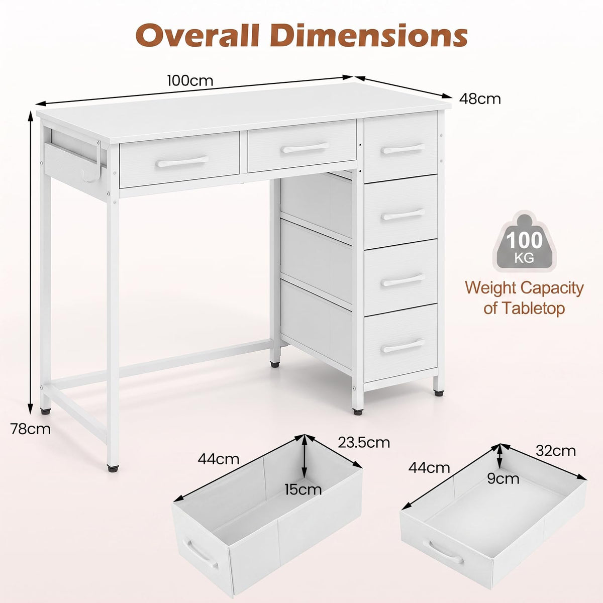 Computer Desk with Reversible Drawers, Home Office Desk