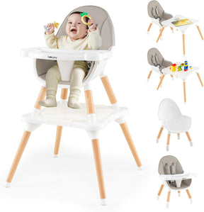 Convertible Table Chair Set w/Building Block Table, Safety Harness, Removable Tray