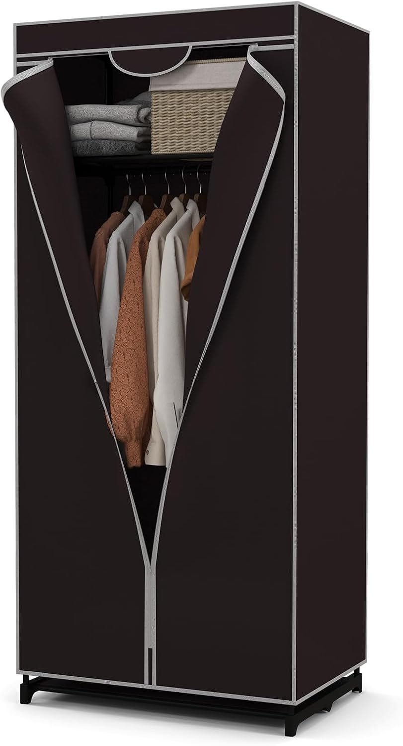 Fabric Wardrobe Portable Single Clothes Closet w/Hanging Rail