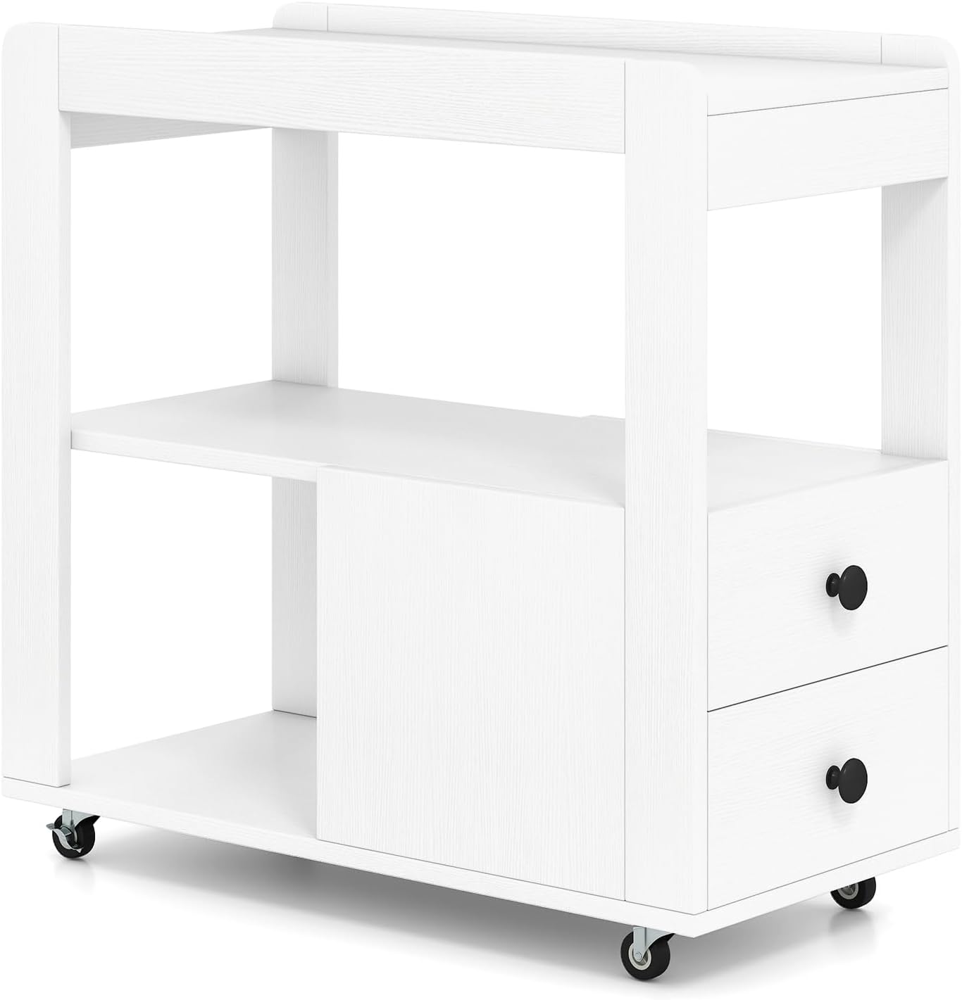 Narrow End Table, Modern 2-Drawer Sofa Side Table with Open Shelves
