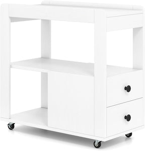 Narrow End Table, Modern 2-Drawer Sofa Side Table with Open Shelves