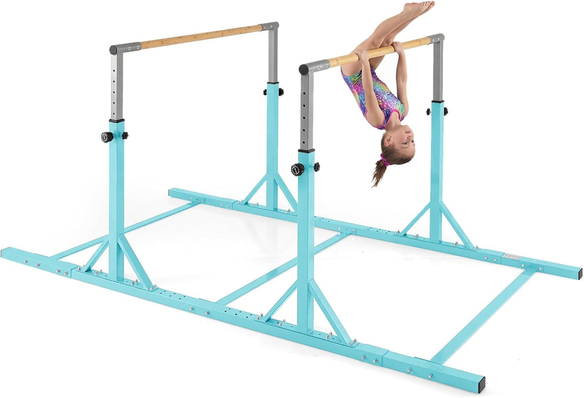 Double Horizontal Bars for Kids, 8 FT Junior Gymnastic Parallel Bars with 13-Level Adjustable Heights & 6-Level Adjustable Width