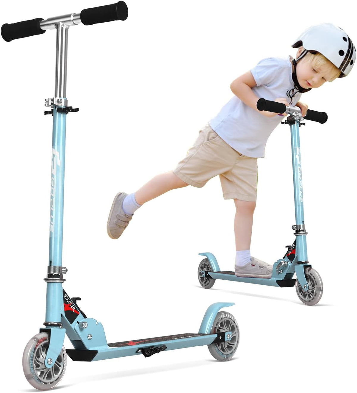 Foldable Scooter for Kid Ages 4-13, Toddler Kick Scooter w/ 2 Light-up Wheels