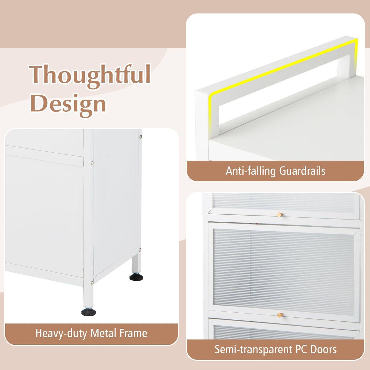 5-Tier Mobile Kitchen Storage Cabinet, Freestanding Metal Pantry Cabinet w/4 Flip-up PC Doors