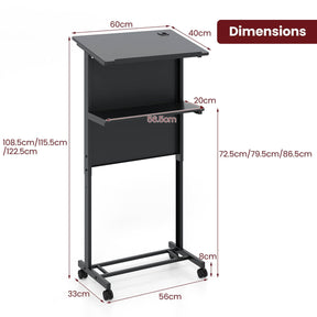 Rolling Podium Stand, 3-Position Height Adjustable Lectern Table with Tilted Tabletop