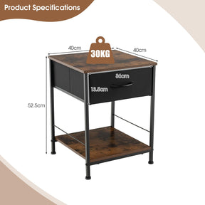 2 Tiers Nightstand for Bedroom, Compact Industrial Style Sofa Side & Bedside Table