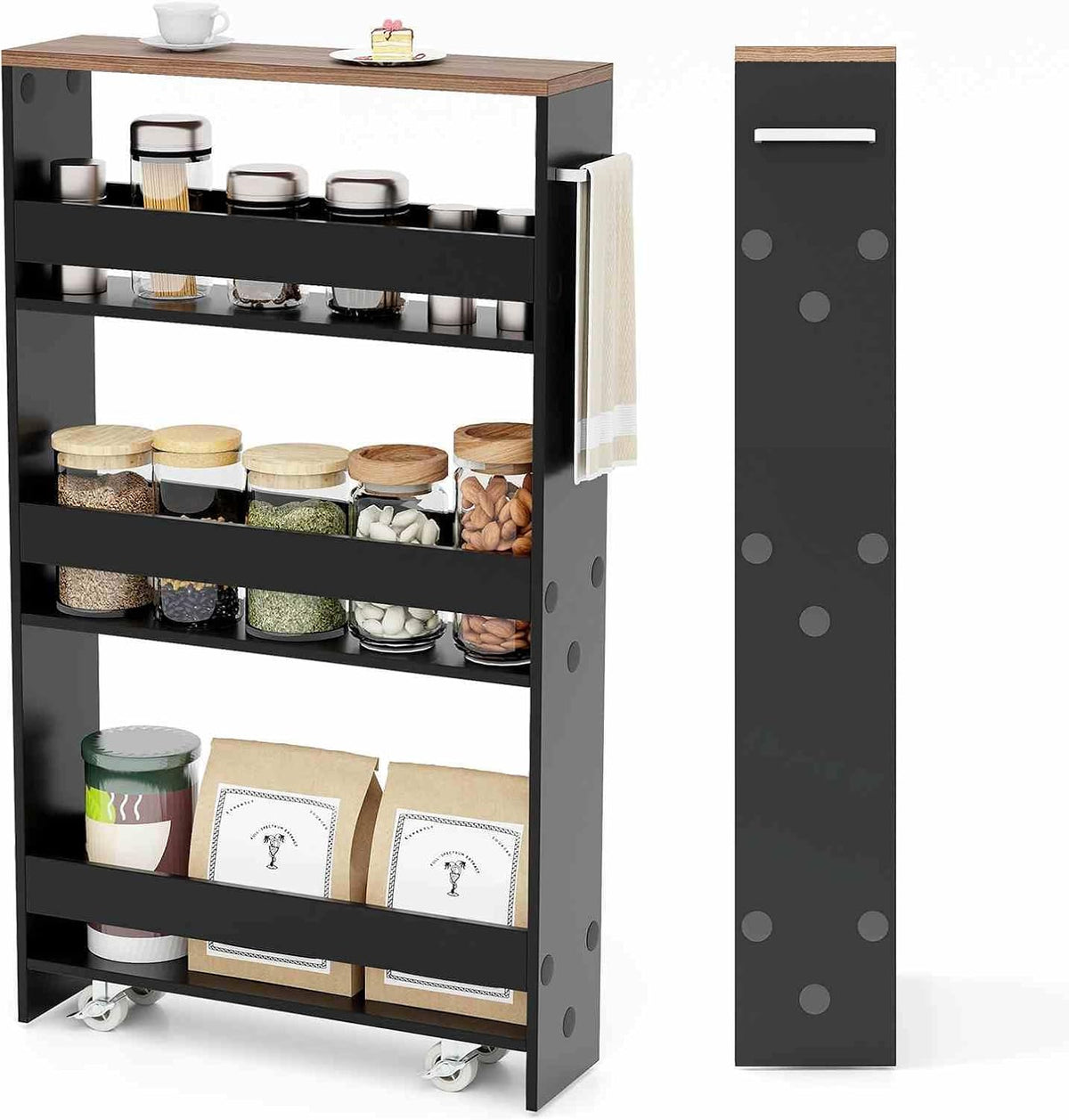 Slim Storage Cart w/Handle, 4-Tier Slide Out Utility Cart, Shelving Unit Organizer Trolley for Narrow Places