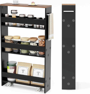 Slim Storage Cart w/Handle, 4-Tier Slide Out Utility Cart, Shelving Unit Organizer Trolley for Narrow Places