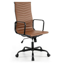 Ribbed Office Chair High Back PU Leather for Home Office, Black/Brown