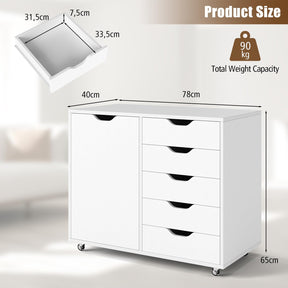 5-Drawer Chest with Door, Mobile File Cabinet with 5 Casters & Adjustable Shelf, Rolling Chest of Drawers Printer Stand