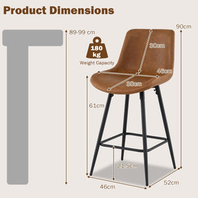 Counter Height Bar Stools Set of 2, 61 CM Bar Chairs with Backs and Footrests