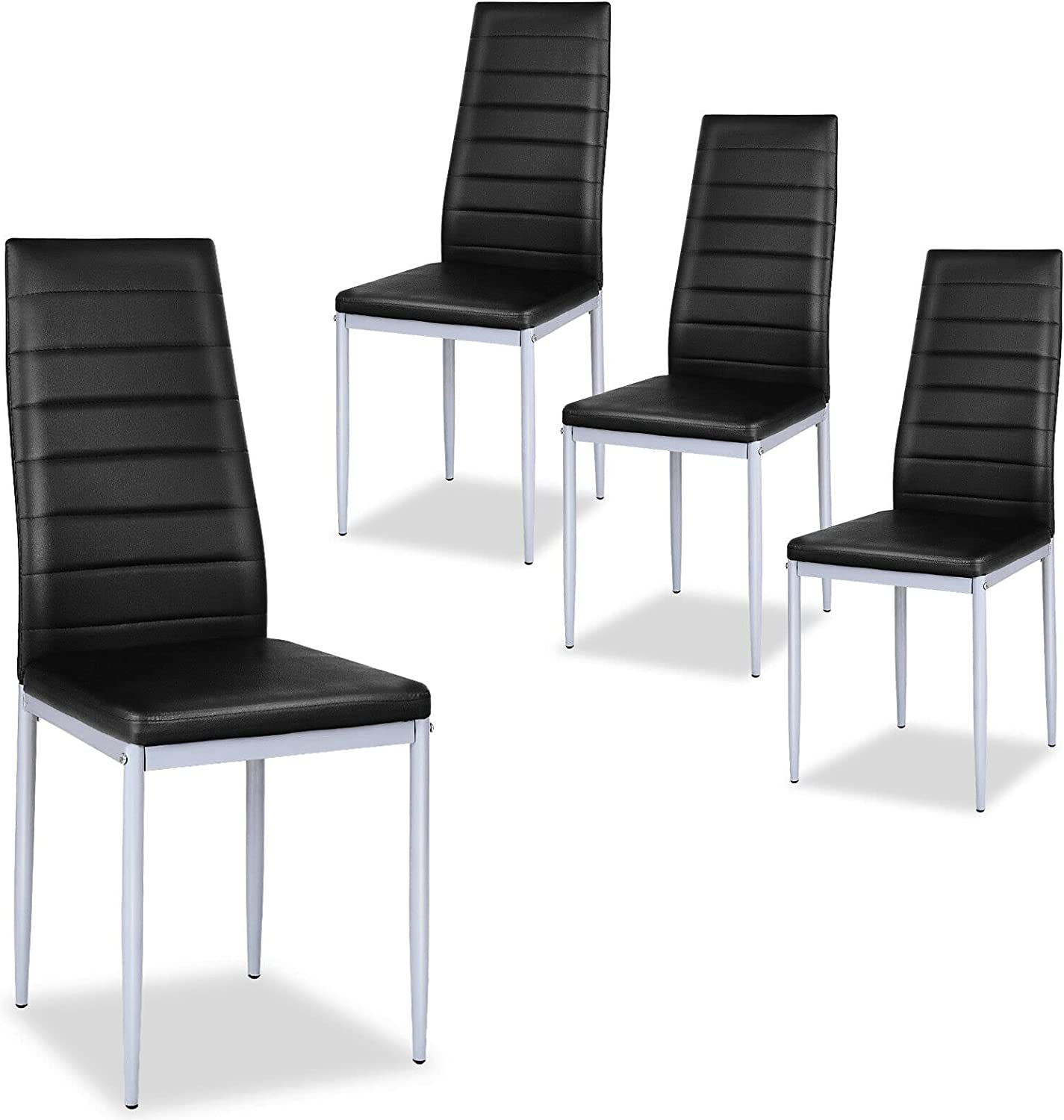 Giantex Set of 4 Dining Chairs with High Backrest, Kitchen Chair with Metal Legs, Leather Seat