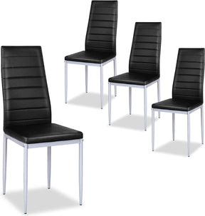 Giantex Set of 4 Dining Chairs with High Backrest, Kitchen Chair with Metal Legs, Leather Seat