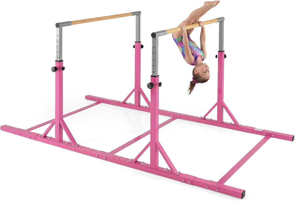 Double Horizontal Bars for Kids, 8 FT Junior Gymnastic Parallel Bars with 13-Level Adjustable Heights & 6-Level Adjustable Width