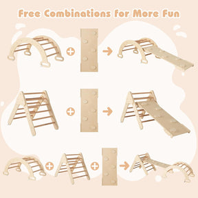 8-in-1 Wooden Triangle Set, Montessori Climbing Toys with Arch Climber, Rocker, Reversible Ramp