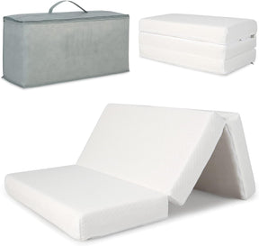 BABY JOY Folding Baby Cot Mattresses, 97 x 68 x 5cm Dual-Sided Foam Crib Mattresses w/Carrying Bag & Removable Zippered Cover