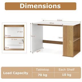 Computer Desk, 112cm Home Office Desk with 2-Tier Bookshelf