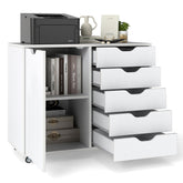 5-Drawer Chest with Door, Mobile File Cabinet with 5 Casters & Adjustable Shelf, Rolling Chest of Drawers Printer Stand