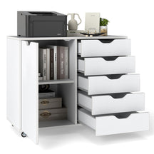 5-Drawer Chest with Door, Mobile File Cabinet with 5 Casters & Adjustable Shelf, Rolling Chest of Drawers Printer Stand