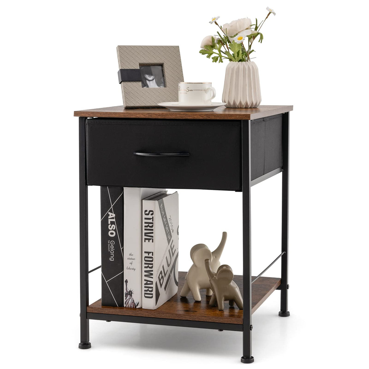 2 Tiers Nightstand for Bedroom, Compact Industrial Style Sofa Side & Bedside Table