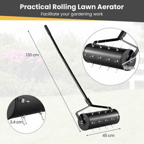Heavy-Duty Rolling Aerator w/ Lawn Soil Penetrating Spikes & 130 cm Handle