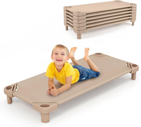 6 PCS Kids Stackable Daycare Cot, Pack of 6, 130cm x 57cm Portable Toddler Nap Mat w/Easy Lift Corners