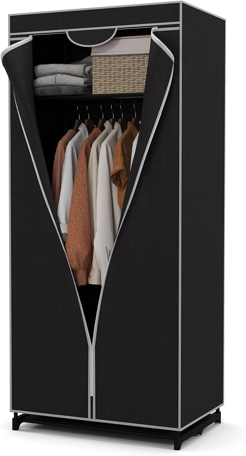 Fabric Wardrobe Portable Single Clothes Closet w/Hanging Rail
